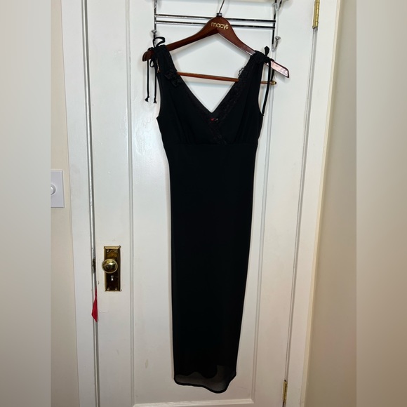 Vintage 90’s Y2K V-Neck Midi Dress Beaded Gauzy Lace - Picture 4 of 16